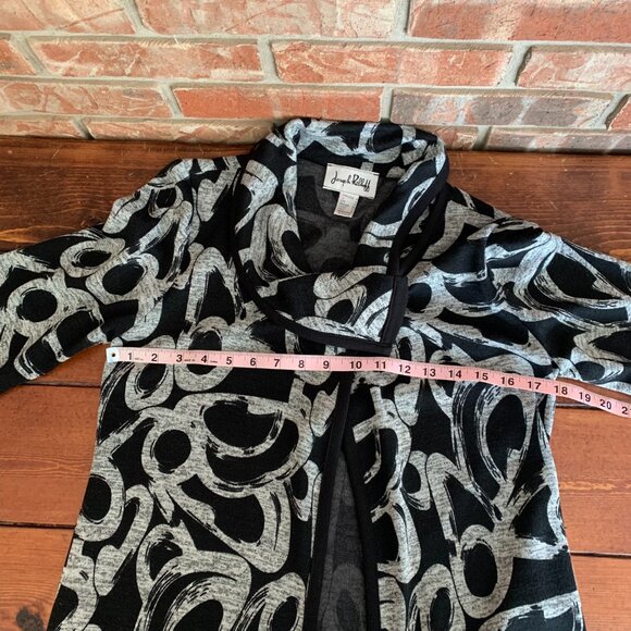 Joseph Ribkoff Snap Front Black Gray US 4 Duster Cardigan Kimono Abstract Cowl - Picture 11 of 14